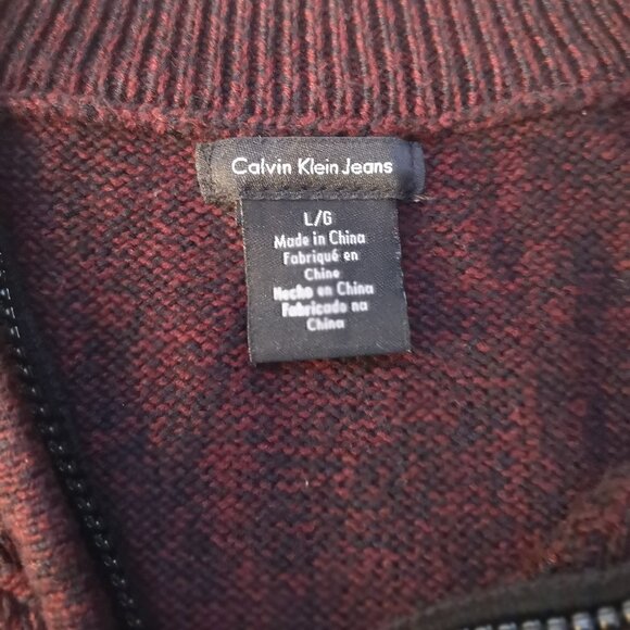 Calvin Klein Men's 1/4 Zip Regular Fit Burgundy Sweater - Picture 3 of 9
